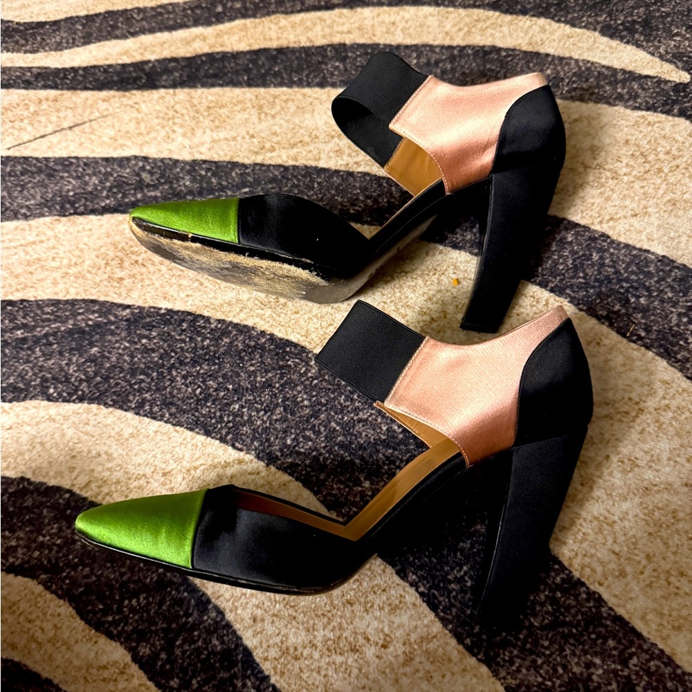 RARE PRADA MIU MIU F/W '07 TRI COLOR SATIN BANANA HEEL PUMP Sz 39/9